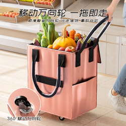 Grocery shopping trolley with sliding wheels