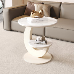 Cream-Style Living Room Slate Side Table, Sofa Side Table, Light Luxury, High-End Feel, Small Round Table, Small Coffee Table, Creative Double-Layer Corner Table