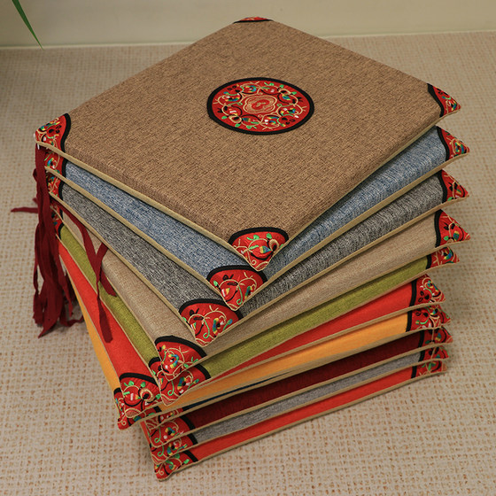 
New Chinese style linen cushion chair cushion dining chair cushion seat cushion anti-slip cushion embroidered mahogany sofa official chair cushion four seasons