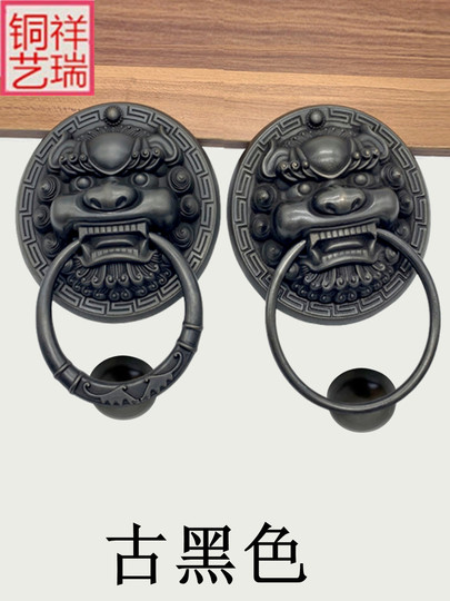 中式大门纯铜门环兽头门把手复古狮子头装饰门拉手老式铁门铜把手