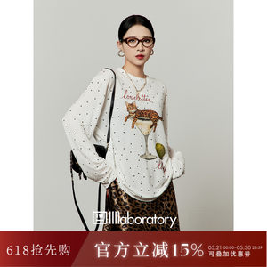 
Zhou Liwu/polka dot leopard print long-sleeved T-shirt women's 2026 spring and summer new women's loose slimming retro top
