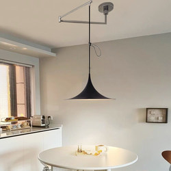 Full-Spectrum Adjustable Dining Island Pendant Light, Danish Round Trumpet Lamp, Minimalist Wizard Hat Study Swing Arm Pendant Light