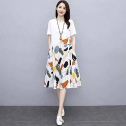 a-line dress printed splicing loose large size over the knee
