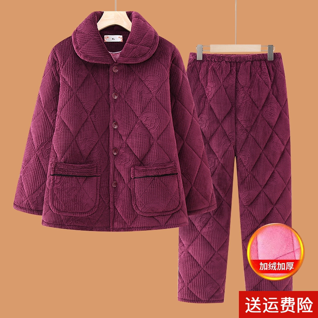 Middle-aged and elderly women's winter clothing, grandma's pajamas set, mother's velvet thickened coat, home clothes, cotton-padded clothes, grandma's cotton-padded clothes