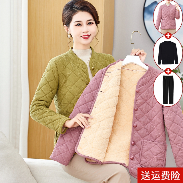 Middle-aged mother with velvet thickened cotton coat coat corduroy cotton coat 2025 winter middle-aged and elderly women's cotton jacket inner liner