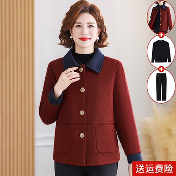 
Mother's Spring and Autumn Fashion Woolen Jacket Versatile Solid Color