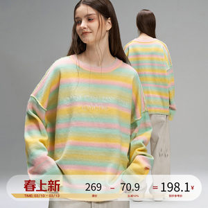 
LOSTCTRL rainbow candy round neck embroidered striped sweater for men and women, autumn and winter pullover sweater trendy