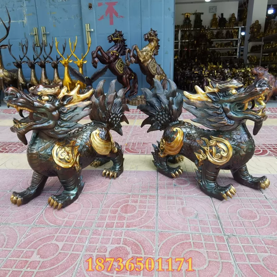 纯铜麒麟瑞兽龙爪火麒麟招财镇宅铜器工艺品