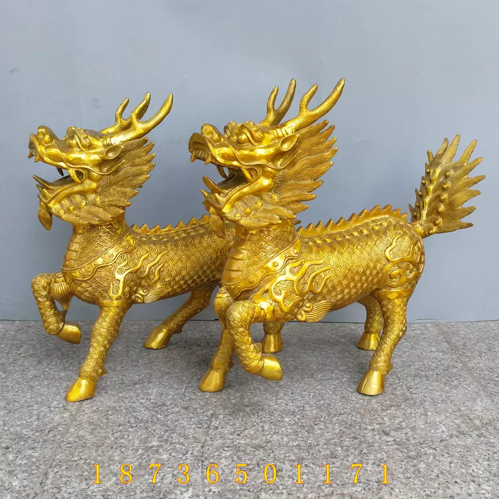 纯铜麒麟火麒麟纯铜摆件旺财瑞兽吉祥物大号