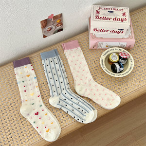 
South Korea's Dongdaemun love polka dot calf socks women's pure cotton mid-tube socks spring and summer thin ins trend pile socks