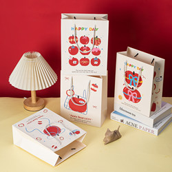 Gift Bag Cute Cartoon Apple Gift Bag Birthday White Paper Tote Bag Thickened Durable Packaging Bag