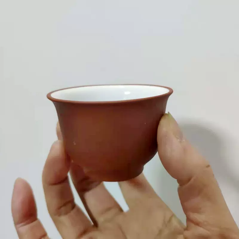 宜兴紫砂一厂90年代老货库存红泥内白釉60cc圆润金钟品茗杯茶杯-Taobao