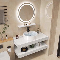 Simple Double-Layer Marble Washbasin Cabinet Combination Hotel B&B Home Apartment Washbasin Bathroom Set
