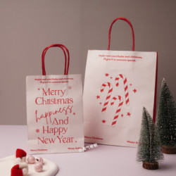 Christmas Candy Cane Letter Tote Bag ~ Kraft Paper Bag Double-Sided Gift Bag for Baking and Milk Tea Packaging