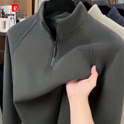Pierre Cardin Long-Sleeved Men's Sweatshirt with Fleece Lining, Thickened Half-High Collar, Zipper, Autumn and Winter 2025 New Model, Middle-Aged Men's Top
