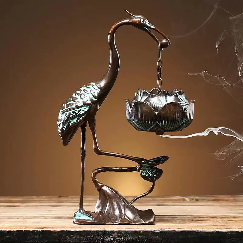 鶴香炉ブロンズ銅製アンティーク古美術骨董品