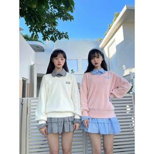
Ribbon rabbit Korean college knitted temperament beauty fluffy seahorse sweater for women autumn and winter design niche
