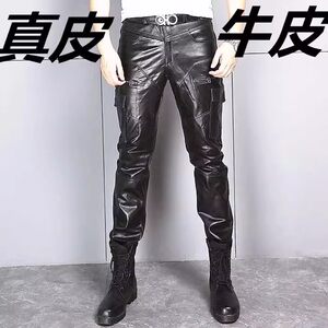 
2025 new men's genuine leather trousers motorcycle and motorcycle warm trousers casual autumn and winter head layer cowhide pants trendy