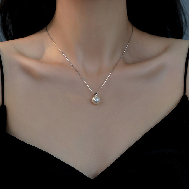 999 Sterling Silver Round Pearl Necklace Shijia Strong Light Clavicle Chain Light Luxury High-end 2025 New Hot Necklace