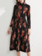 High -neck dress 2024 new autumn and winter medium long printed A -line skirt long sleeves loose high -end high size thin girl
