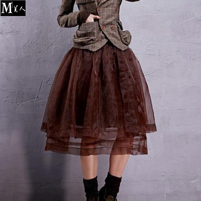 Aka's same style spring mid-length short skirt with high waist and slim retro summer gauze skirt with fluffy organza skirt in autumn and winter