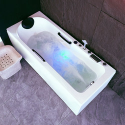 Small-Sized Massage Thermostatic Bathtub with Handrails for Home Use, Adult Acrylic Bathtub with Bubble Shower and Self-Cleaning Function