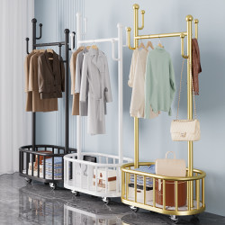 Clothes Rack Floor-Standing Bedroom Clothes Rack Movable Home Room Clothes Drying Rack Indoor Clothes Rack Simple Coat Rack
