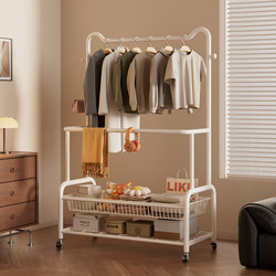 Floor-Standing Double-Rod Coat Rack for Bedroom, Home Use Clothes Hanger, Indoor Storage, Simple Clothes Drying Rack, Movable Clothing Rack