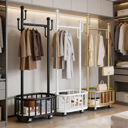 Floor-Standing Coat Rack for Bedroom, Multifunctional Clothes Rack for Home Use, Light Luxury Mobile Hanger with Basket for Storage