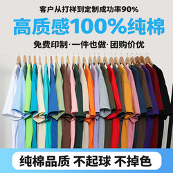 Customized t-shirts with printed logo, pure cotton right shoulder clothes, short-sleeved work clothes, class uniforms, custom embroidered diy advertising cultural shirts