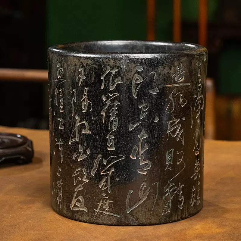 古美術 清時代 特大花梨木筆筒 直径約20cm 高さ約20cm 文房具 唐木