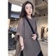 A slightly fat mm European station lazy mid-length large-size T-shirt for women in summer versatile trendy slit gray mid-sleeved top
