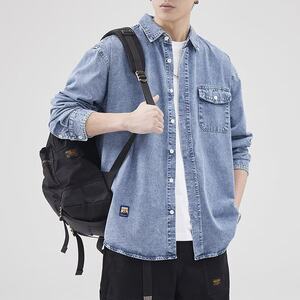 
2025 denim shirt men's long-sleeved spring and autumn Korean style trendy handsome casual jacket handsome light blue shirt