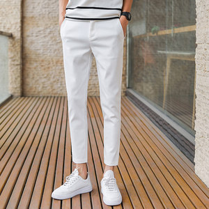 Pants men's white Korean version of trendy cropped pants men's casual pants slim feet pants men's 9 -point wild trousers tide