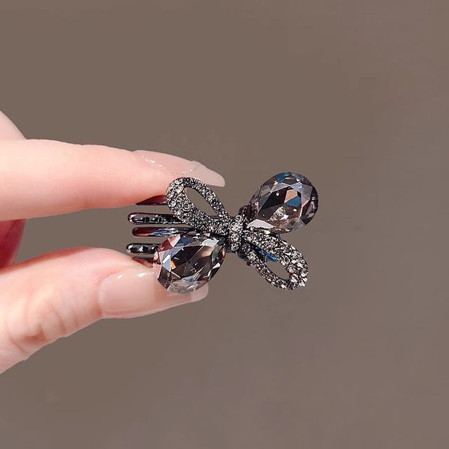 
Bow with broken hair on the forehead, duckbill clip hairpin, sweet, high-end, beautiful rhinestone side clip hollow