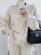 FlowGaga lazy style simple turtleneck hip-covering sweater for women in autumn and winter loose pullover thick knitted top