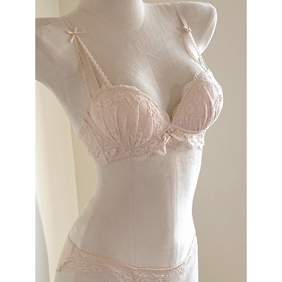
Loris bow shoulder straps pure lust sexy girl underwear women's lace embroidery no steel ring small chest push-up bra