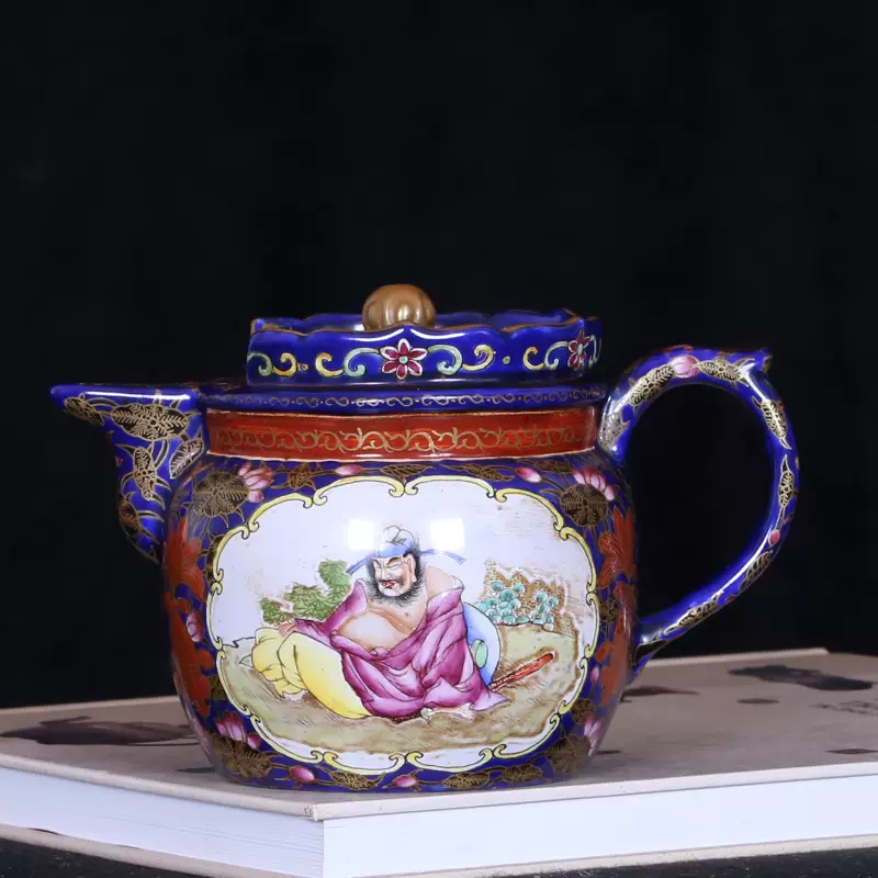 清時代 紫砂彫 琺瑯彩描金花鳥紋老紫砂執壺 邵旭茂銘【仁】中国陶磁器  