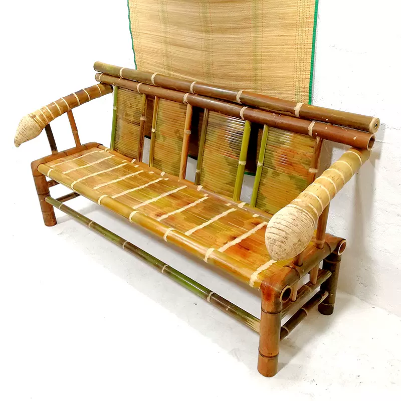 传统竹制长沙发椅子靠背椅古典竹沙发纯手工制作竹长椅子特色长凳-Taobao