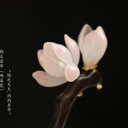 Peach Blossom Pink Ebony Hairpin Ancient Style Wooden Hairpin Ancient Style High-end Flower Hairpin Magnolia Hairpin New Chinese Style