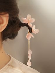 Women With Hairpins, High-end, Niche, Peach Blossom Pink Temperament, Fringed Hairpins, Fairy Beauty, Ball Head, Modern Cheongsam, New Chinese Style