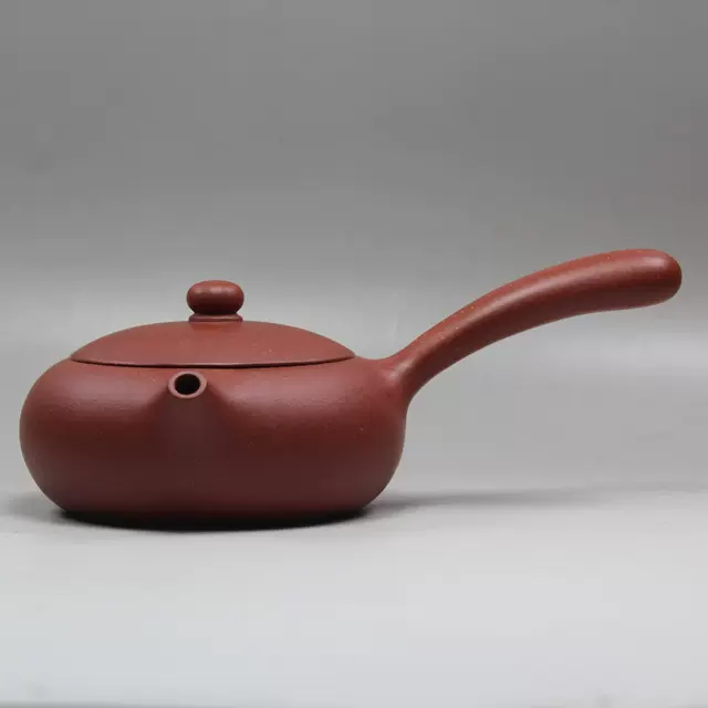 紫砂壶名家特价全手工家藏原矿清水泥霍红文制横把扁