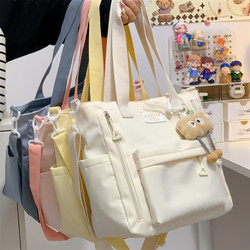 College Large-Capacity Commuter Crossbody Bag Japanese Style ins Simple Niche Girl Tote Bag Student Class Canvas Bag
