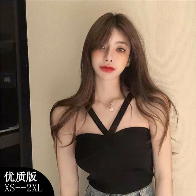 Black sexy vest for women 2024 new summer photogenic cross halter hot girl temperament showing big breasts hollow suspender