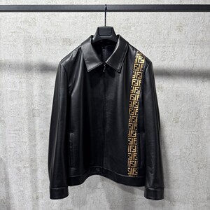 
RC European goods F home FF printed splicing lapel jacket leather jacket velvet suede leather jacket