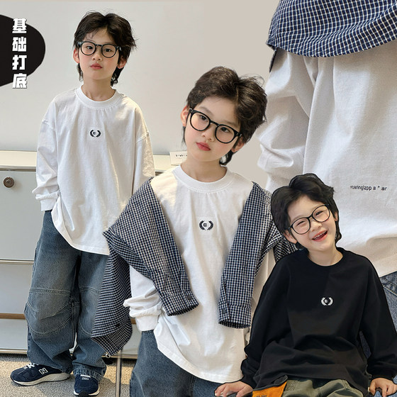 
Qiqiwu children's clothing boys' long-sleeved T-shirts 2026 spring clothing for older children pure cotton bottoming shirts basic children's tops