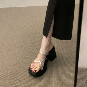 High-heeled and beautiful temperament slippers for women's summer outer wear fashion 2026 new high-end fairy style thick heel fashion sandals