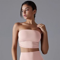 New Solid Color Wrap-Around Yoga Top, Pleated Tube Top, Breathable, Slim-Fitting, Anti-Slip Running Sports Bra, Fitness Bra