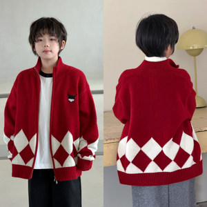 
G+ children's clothing for boys and girls red knitted cardigan winter medium and large children's sweater jacket children's thickened top 52856