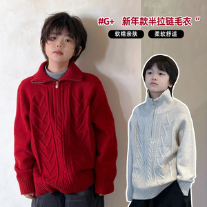 
G+ children's clothing for boys and girls red sweater 2025 winter new style medium and large children's pullover children's sweater 528068